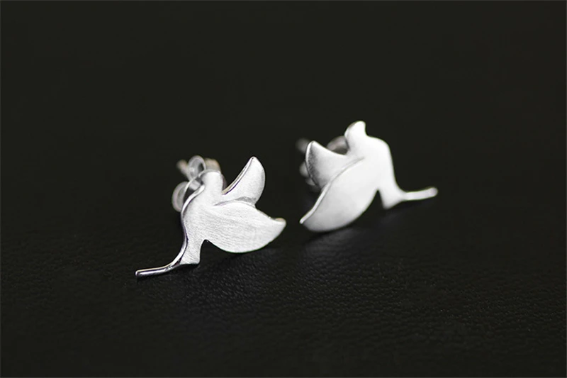 Lotus Fun реальные 925 Серебро Природный ручной Fine Jewelry Симпатичные голубь мира серьги стержня для женщин brincos