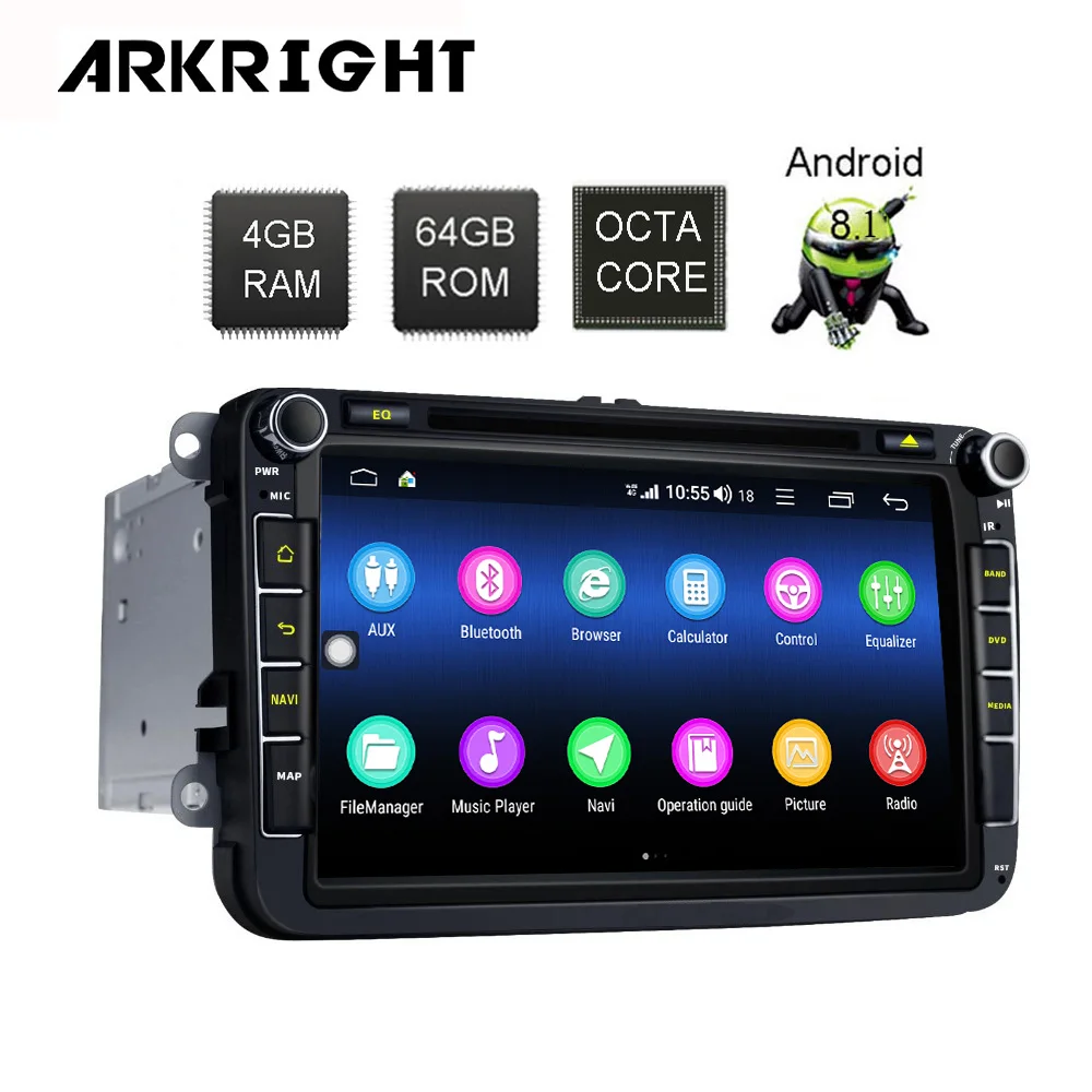 ARKRIGH 8 &quot4 + 64 ГБ Android 1 Авторадио Стерео HU поддержка 4G sim карты GPS плеер для VW Skoda POLO GOLF