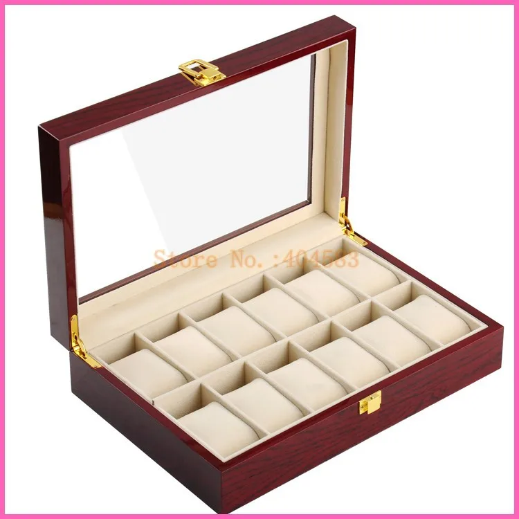 

Free shipping 12 Slot glossy wood classic watch box with competitive price
