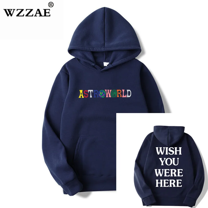 Трэвисс Скотт ASTROWORLD WISH YOU WAS HERE толстовки модные буквы ASTROWORLD Толстовка уличная Мужская Женская пуловер Толстовка - Цвет: Navy Blue