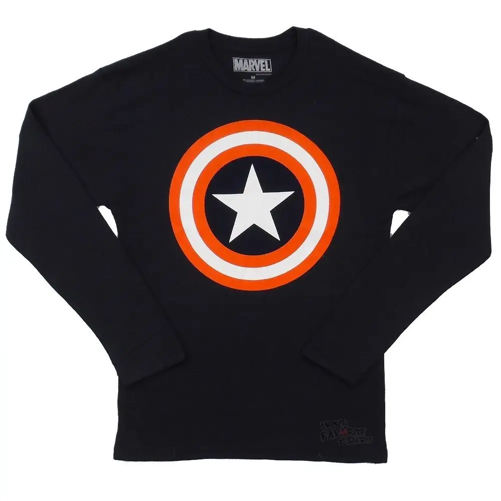 Теплая рубашка с длинными рукавами изображением Капитана Америки символа Марвел