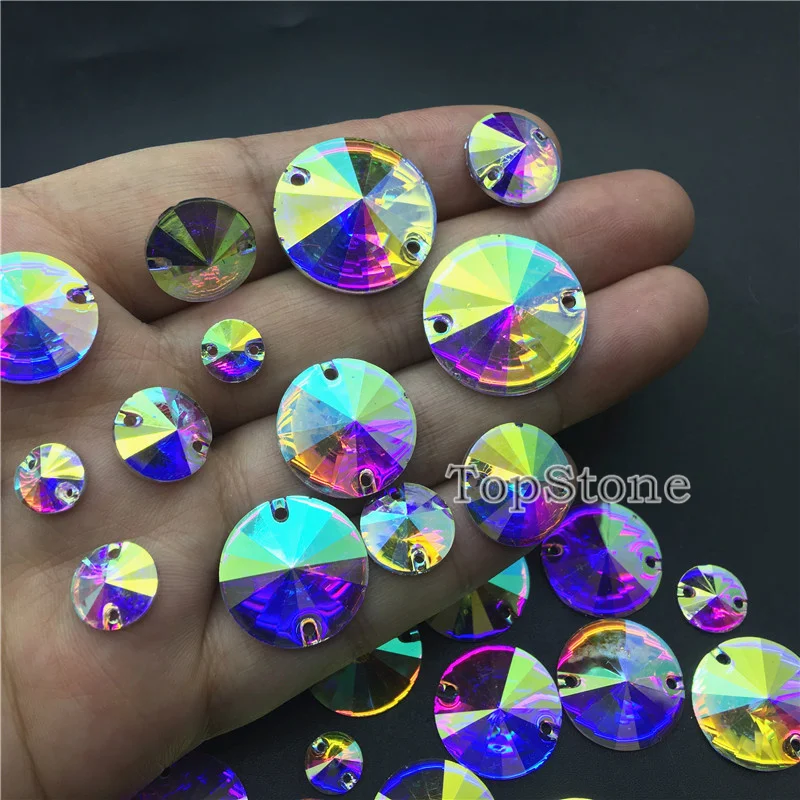 TopStone Crystal AB круглая Смола Rivoli Стразы шитье бисера Ювелирных изделий плоская