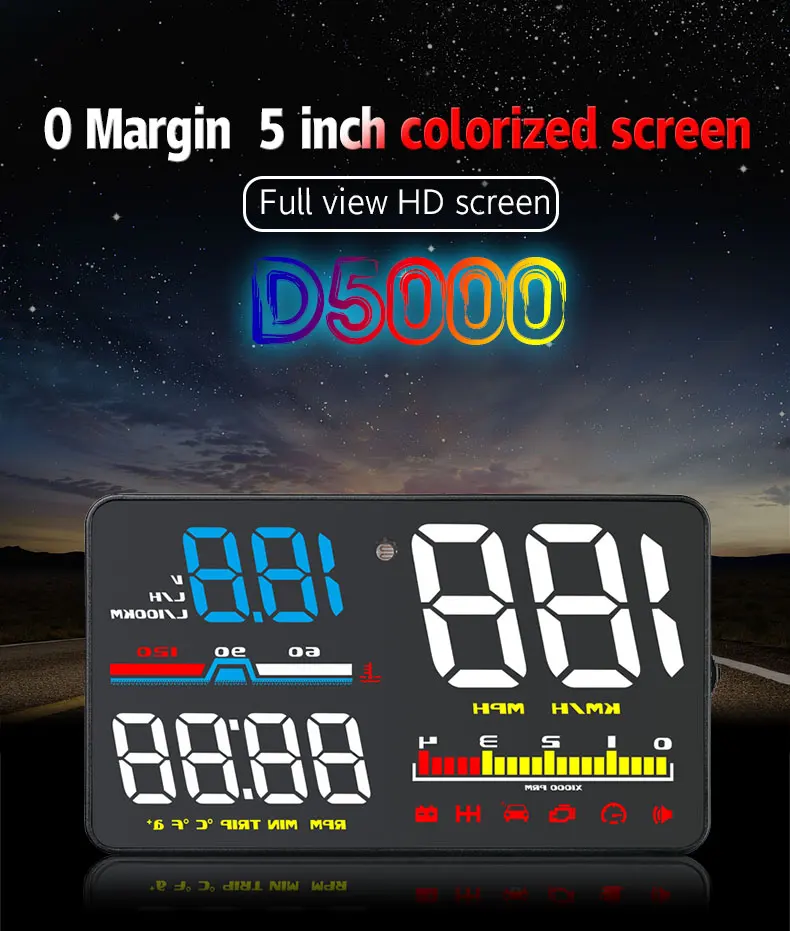 OBHUD автомобильный HUD Дисплей D5000 OBD2 диагностический инструмент цифровой спидометр лобовое стекло экран проектор