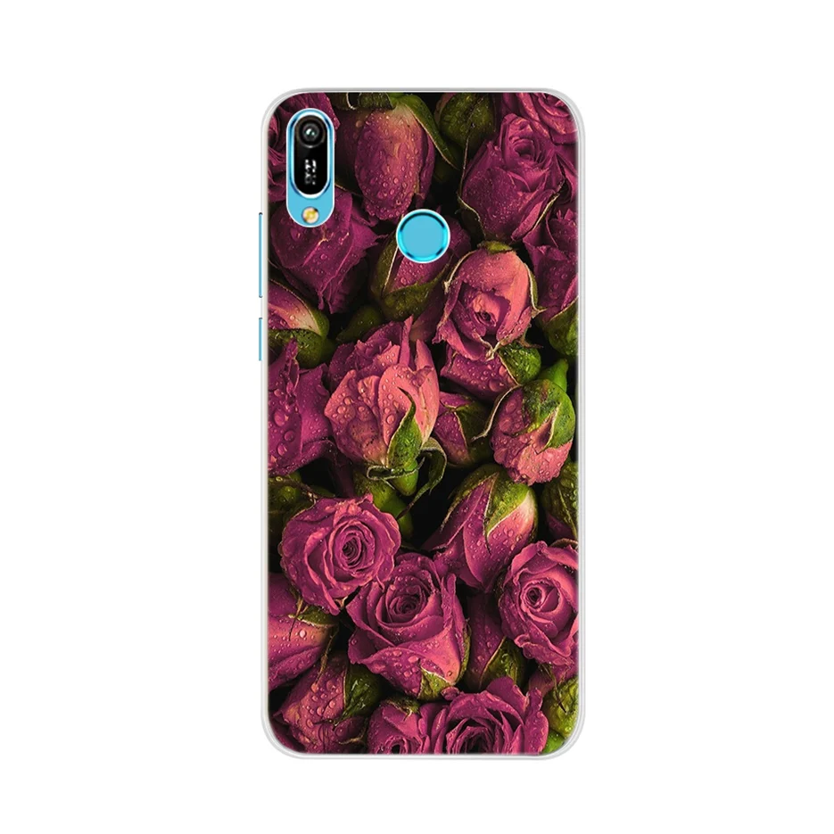Мягкий чехол с цветами для Huawei Y6 2019 чехлы силиконовая задняя крышка телефона Y 6