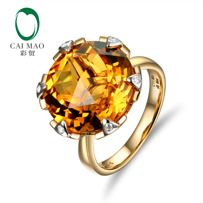 Caimao ювелирные изделия 14 к желтое золото 11.3CT безупречный круглый цитрин проложить алмаз обручальное кольцо