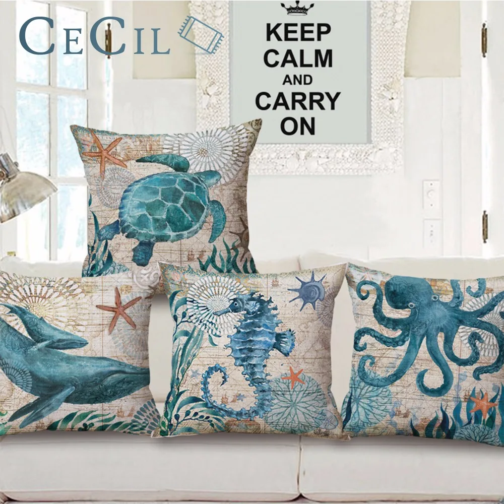 Наволочки с рисунком морских лошадей осьминогов черепашек|cushion cover|cushion cover