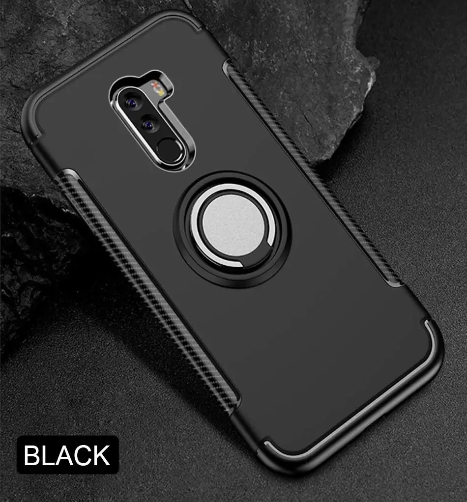 Black Роскошные Магнит автомобильный держатель кольцо Case для ксиоми Xiaomi Pocophone F1 противоударный чехол для Xiaomi A2 Lite Redmi 6 Pro Чехол для телефона - Цвет: Black