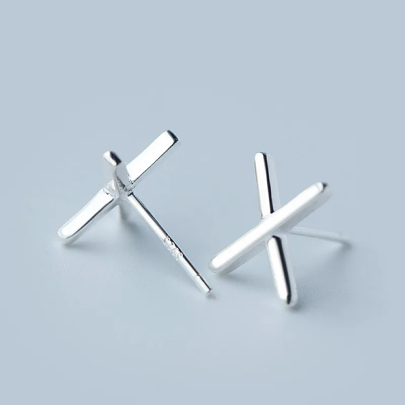 INZATT Tiny Letter X Shape Simple Real 925 Sterling Silver Stud Earrings Personnity Pin Tragus Piercing Small Fine Jewelry Gift