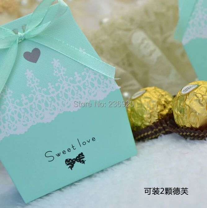 100 шт./лот мятно голубая Свадебная коробка конфет Sweet Love специальная милая