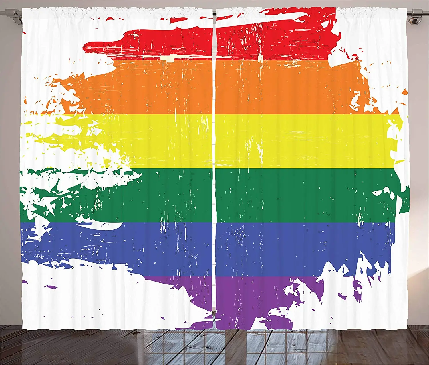 Винтажные радужные занавески цветные гранж ЛГБТ флаг дизайн изношенные полосы