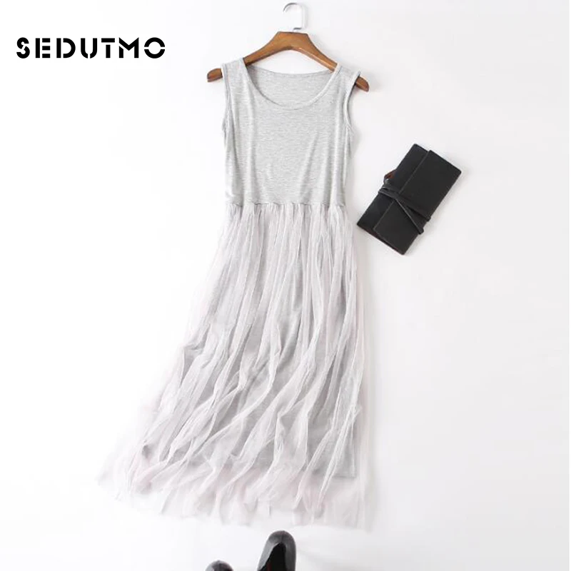 Женское Сетчатое платье туника SEDUTMO базовый пикантный сарафан на тонких бретелях