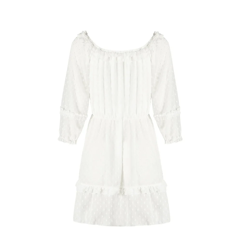 Slash Neck White Summer Dress Women Ruffles/Party/White Sundress Off Shoulder Dresses Chiffon Mini z0644 | Женская одежда