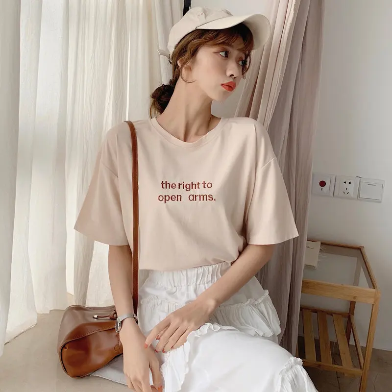 Новинка 2019 Повседневная Свободная простая футболка с короткими рукавами и