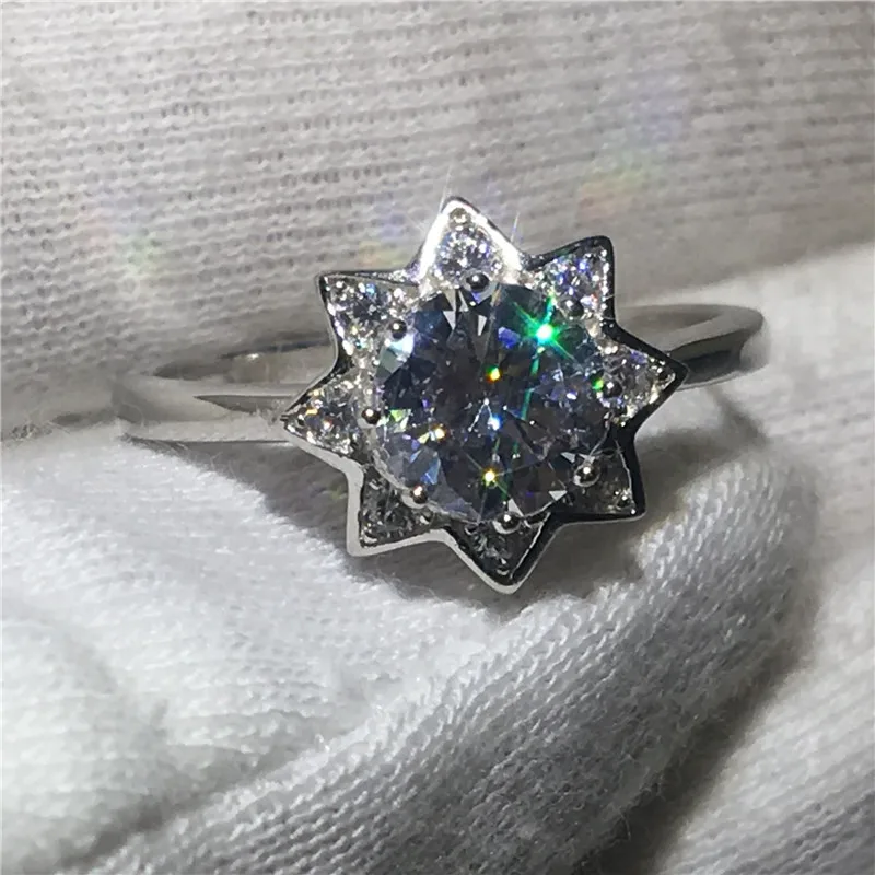В форме цветка 100% Soild 925 Серебряное кольцо 2ct Сона 5A камень циркон обручальное для