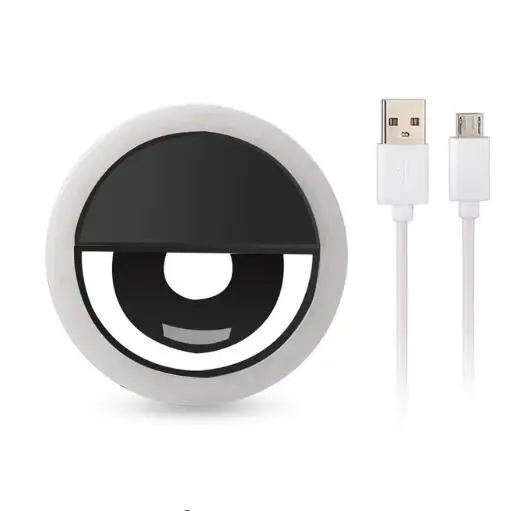 Black Телефон селфи кольцевой вспышка Led заполняющий светильник лампа объектив камера Точечный светильник+ USB зарядный кабель для iphone X XS 8 samsung S10 Xiaomi huawei - Цвет: Black