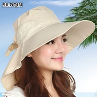 siloqin summer womens hat foldable big eaves breathable sun hats uv resistant beach hat for women ribbon decoration female cap