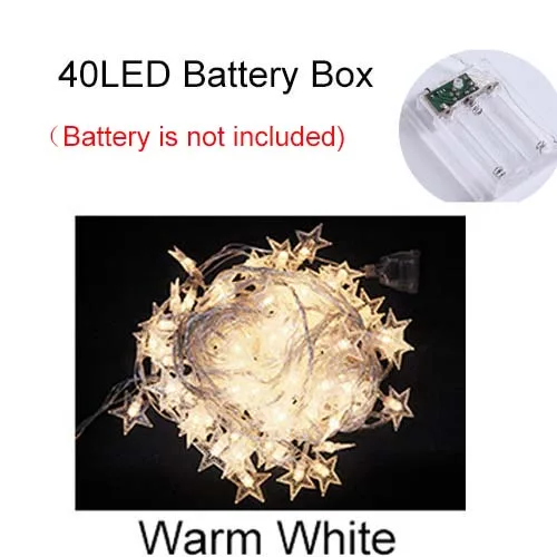 Warm White 40 LED Szvfun звезда гирлянды светодиодные огни 6 м/10 м светодиодный сказочные гирлянды огни Батарея батарейках светодиодный гирлянды, свадьбы, рождества, украшение - Испускаемый цвет: Warm White 40 LED