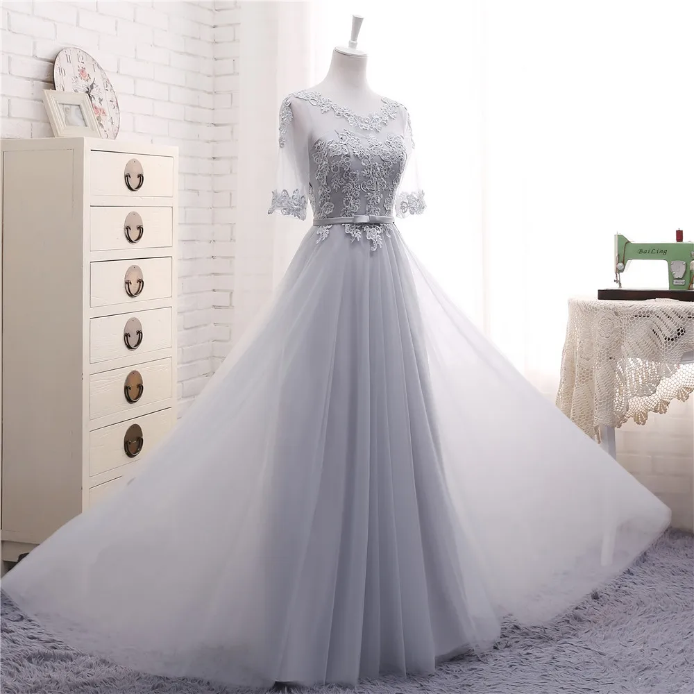 Новые Светло серые платья для подружки невесты длинные кружевные