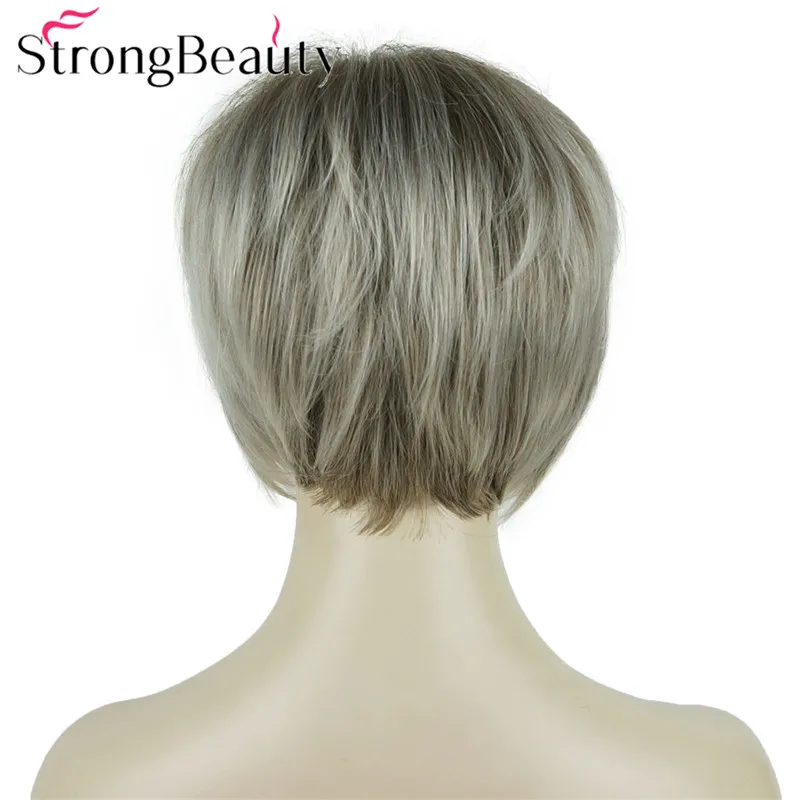StrongBeauty короткие прямые парики мягкие волосы слоистые локоны Омбре блонд/Красный синтетический парик