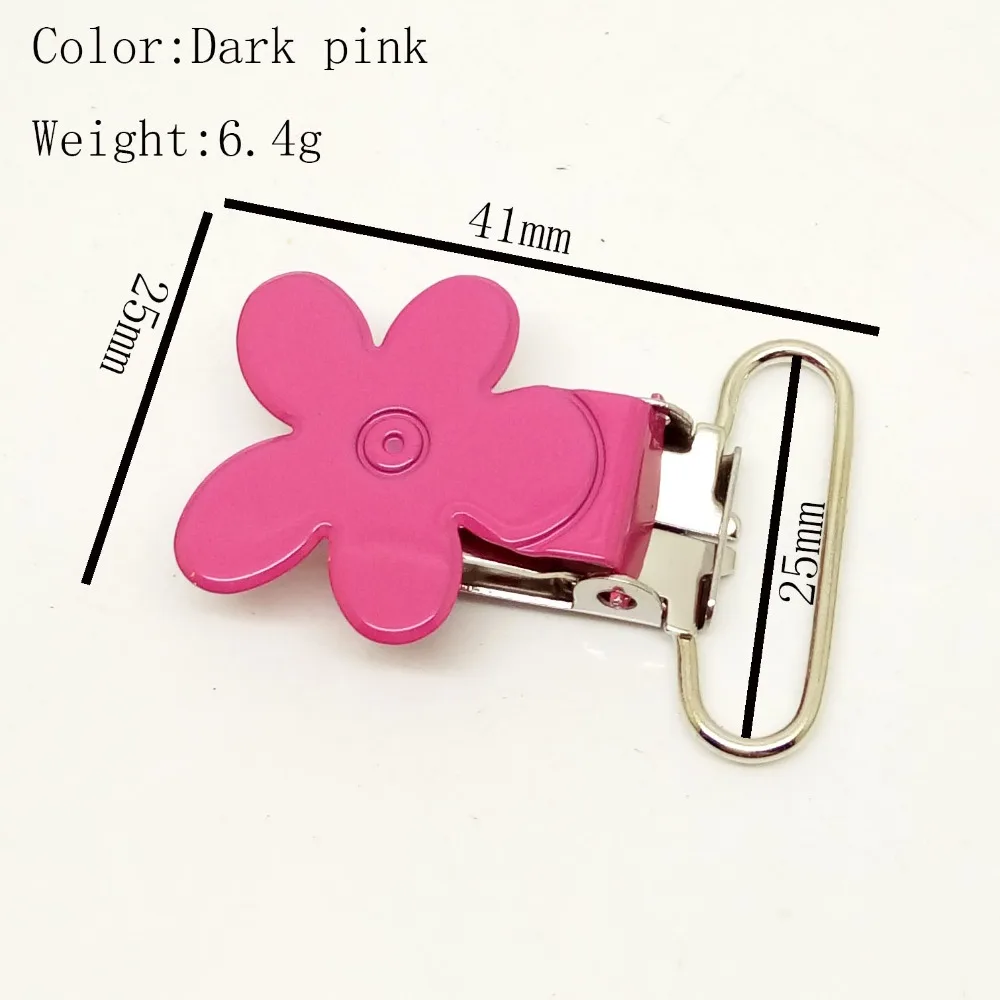 

Flower shaped metal suspender clips 100pcs 6 ribbon sizes can choose enamel pacifier clips with dark pink