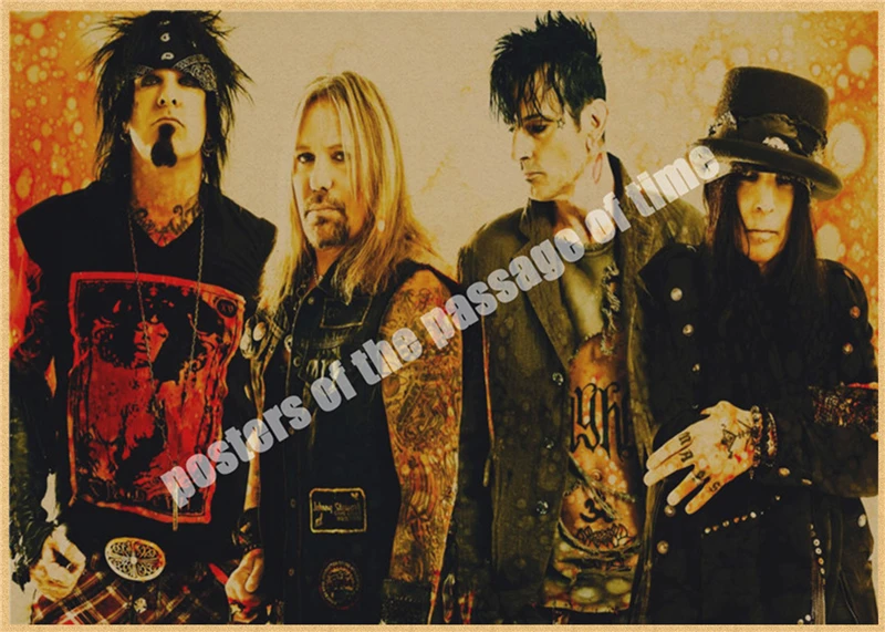 Motley Crue винтажная Ретро рок-группа музыкальная гитара матовая крафт-бумага античный плакат Настенная Наклейка домашний декор