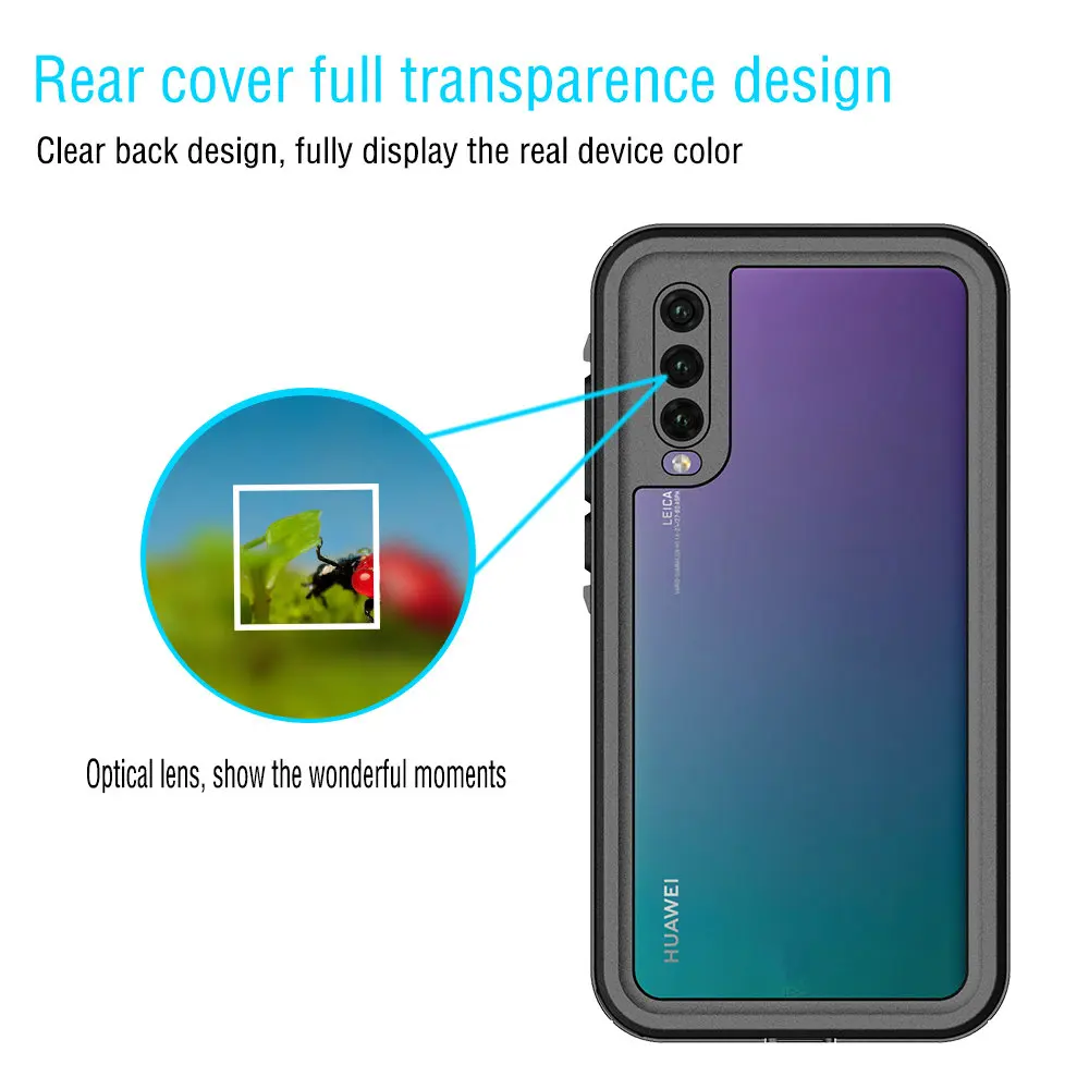 Водонепроницаемый чехол для huawei P20 Pro P30 360 Защитный Прозрачный Lite