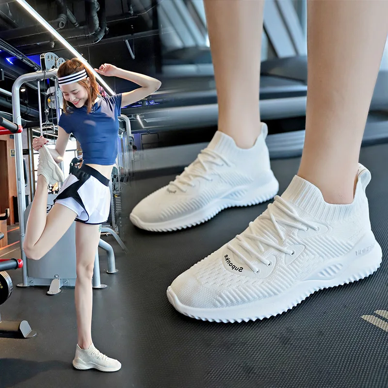 Женские тканые эластичные кроссовки Flying легкие дышащие спортивные туфли для