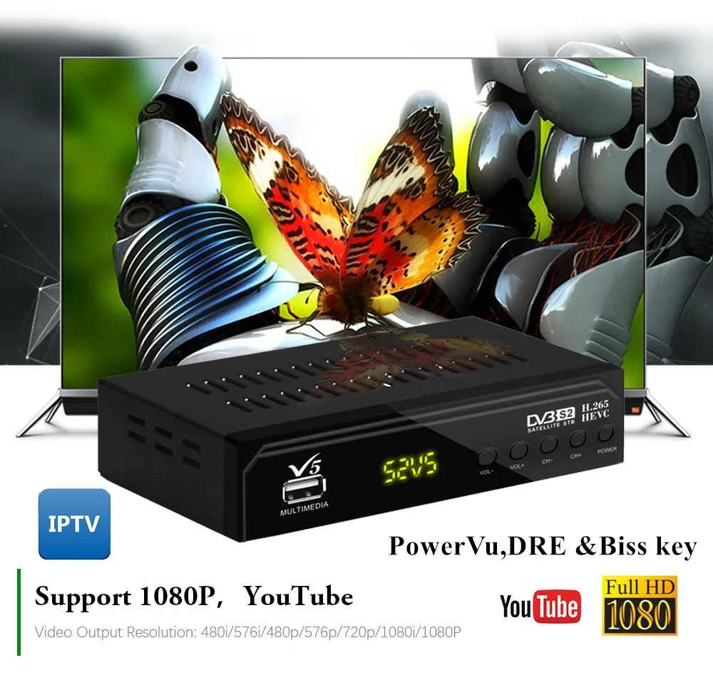 Vmade V5 DVB-S2 HD цифровой наземный спутниковый ресивер H.265 MPEG-2/4 поддержка AC3 Cccam Youtube Biss IP tv Box+ usb wifi