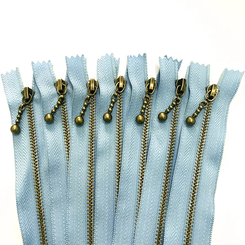 Light Blue 10 шт. 8-20 дюймов круглые бусины моделирование медная молния металлическая молния для шитья DIY сумки ремесло Цвет U выбор - Цвет: Light Blue