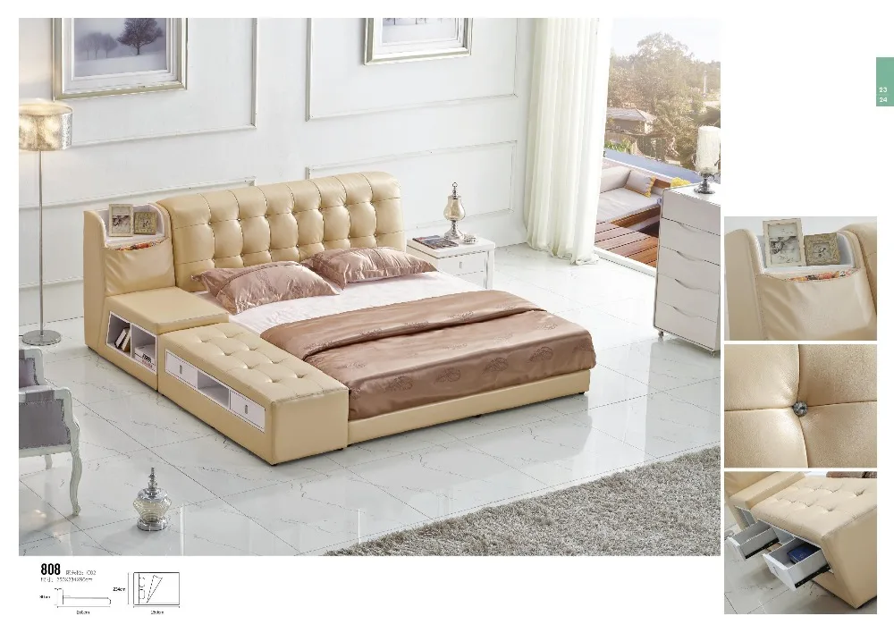 Camas dormitorio современный дизайн кровати кожаная кровать с кожаной рамой|designer leather