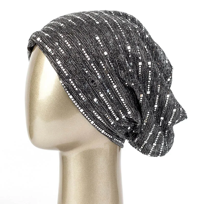 Dark gray Geebro Модные женские свободные весенние зимние металлические блесток Skullies Beanies для девушек и женщин элегантные унисекс Женские шапки DQ914 - Цвет: Dark gray