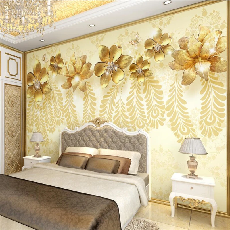 Beibehang пользовательская 3d настенная бумага золотисто-желтая стерео ювелирные