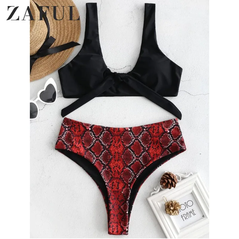 Женский купальник ZAFUL змеиный с высоким вырезом бикини треугольным