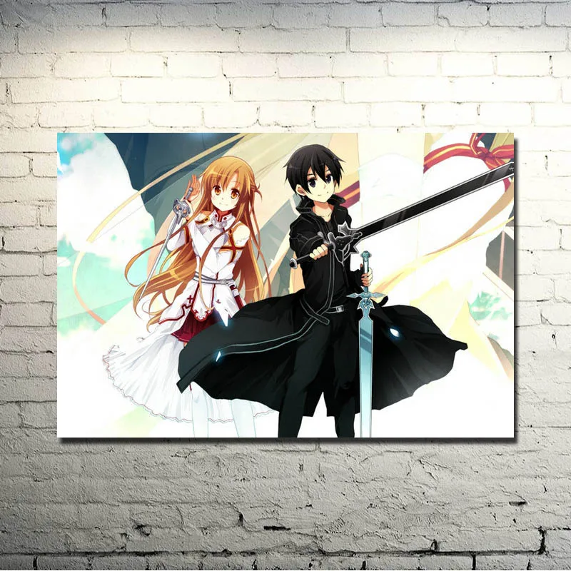 Меч искусство онлайн 2 Kirito Asuna Шелковый постер печать 13x20 дюймов Аниме картины для