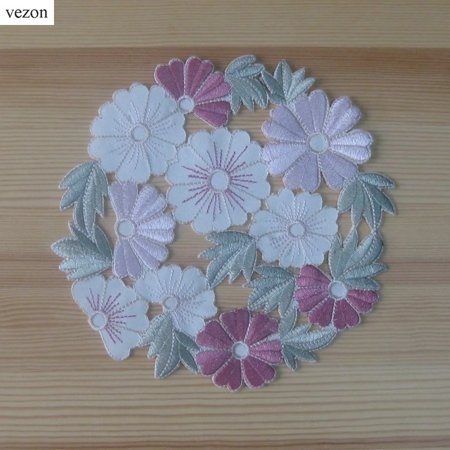 

vezon New Hot Round Elegant Polyester Floral Embroidery Placemat Delicate Tablecloth Embroidered Cutwork Placemats