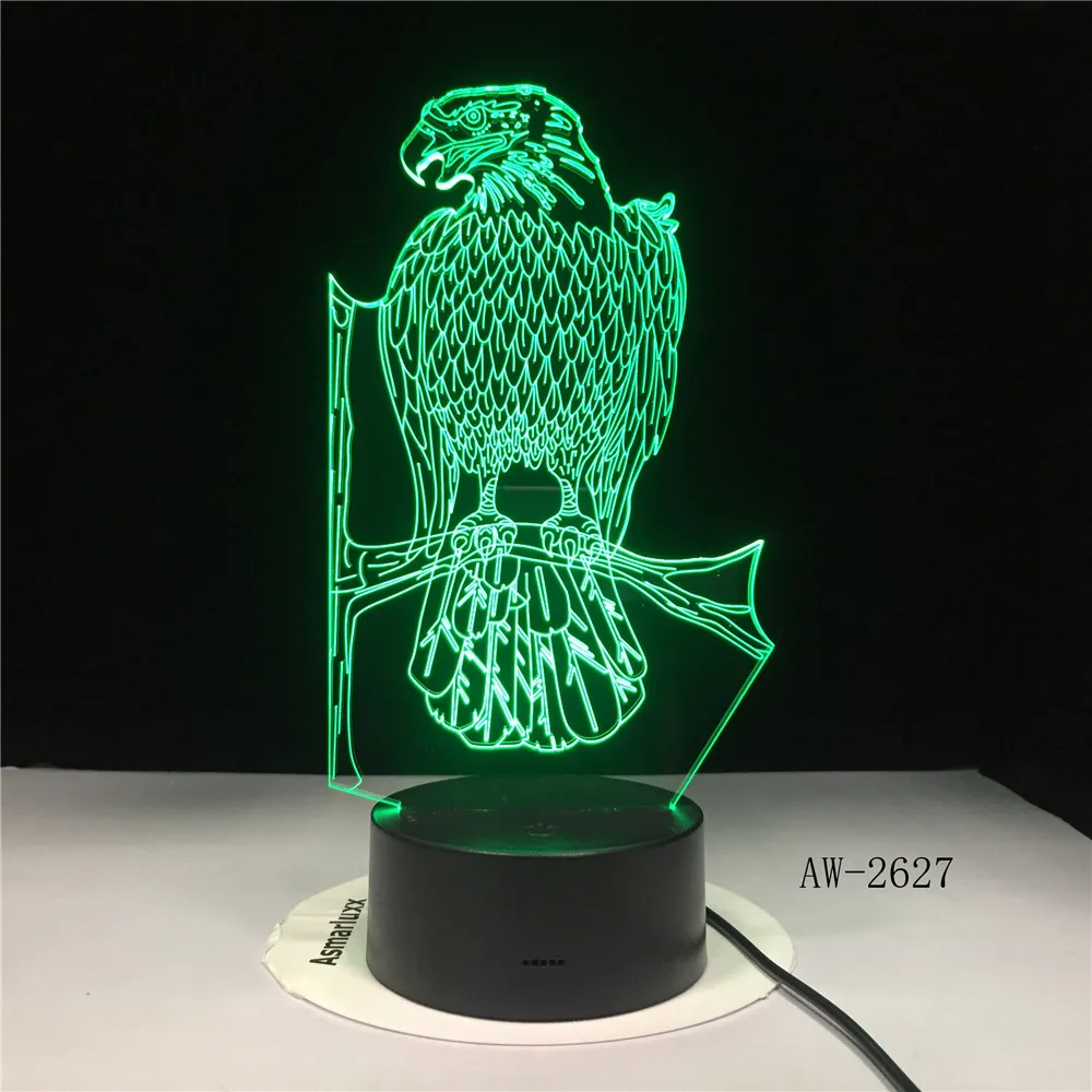 3D-2627 Сова птица в дереве красный зелёный синий Ночной светильник с изменением 7