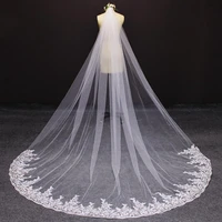 long wedding veil with comb 3m cathedral bridal veil with sequined lace appliques metal comb voile mariage 2019