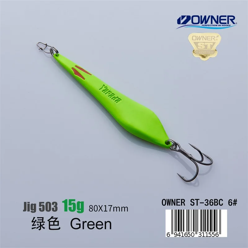Green 15g YAPADA Jigging 503 Demon Fox 10 г/15 г владелец тройной крючок 70-80 мм перо Многоцветный Металлический цинковый сплав рыболовные приманки для окуня - Цвет: Green 15g
