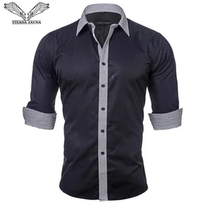 Мужская хлопковая рубашка VISADA JAUNA, повседневная приталенная Однотонная рубашка с заплатками, европейский размер, N531