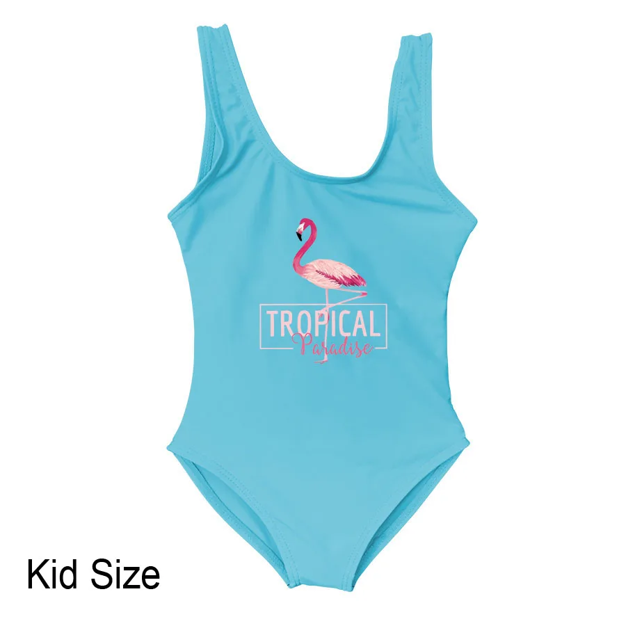 Kid light blue Купальник с принтом фламинго для женщин и детей, одежда для купания, цельный костюм, купальник с высокой посадкой и низкой спинкой, купальник для женщин, монокини - Цвет: Kid light blue