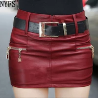 nyfs 2021 new style spring autumn winter women black color slim pu leather skirt hip faldas s xl sizeno belt