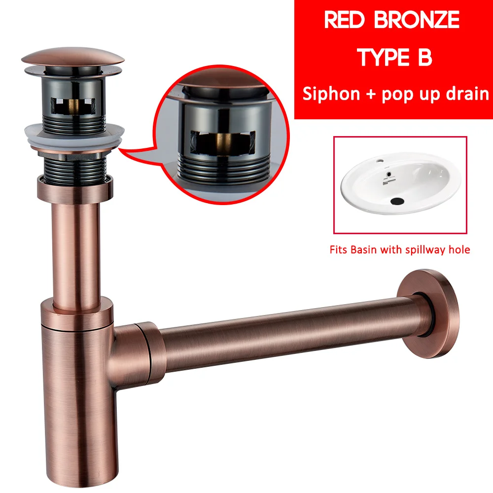 Red Bronze A Quyanre ловушка для бутылок латунь круглый сифон черный хром золото P-TRAP ванная комната туалетный труба РАКОВИНЫ отходов - Цвет: Red Bronze A
