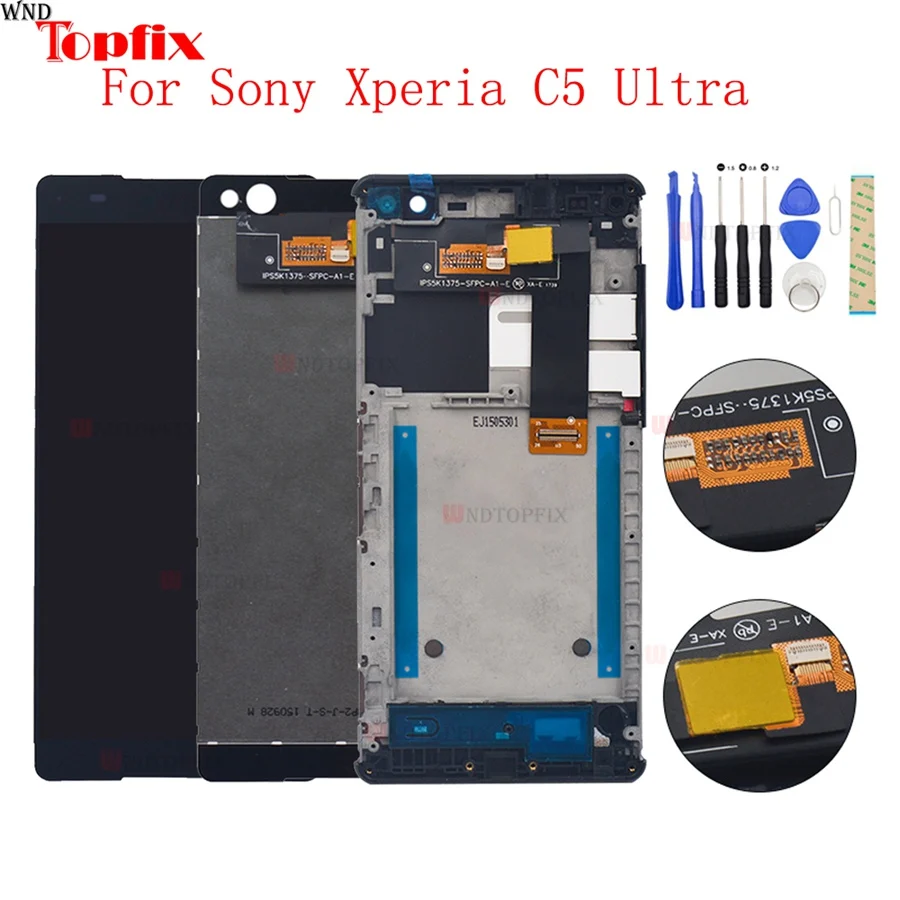 

LCD Assembly For Sony Xperia C5 Ultra E5506 E5533 E5563 E5553 6.0"Inch LCD Display Touch Screen Digitizer With Frame Replacement