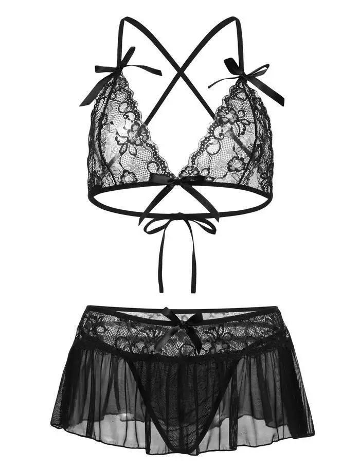 Avidlove Babydoll, сексуальное женское нижнее белье, набор, женское, сексуальное, на бретельках, кружевное, цветочное, прозрачное, кружевное, с бантом, белье, пижама, стринги