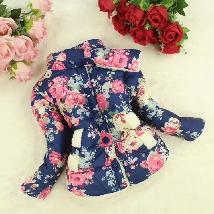 

Winter Baby Girl Jackets Warm Thick Cotton Padded Coat For Girls Fashion Flower Kids Girls Outerwear Children Clothing