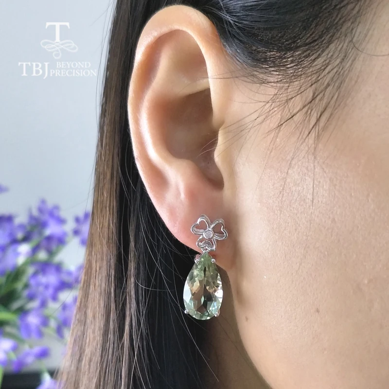 Серьги TBJ Big Drop с натуральным зеленым аметистом в ювелирных изделиях из 925-й стерлингового серебра для женщин и девочек в подарочной коробке.