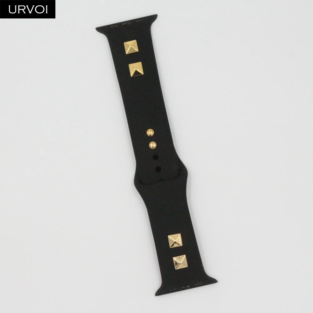Black Спортивный ремешок URVOI для Apple Watch series 5 4 3 2 1, силиконовый ремешок с заклепками для iWatch, мягкий Сменный адаптер AW 38 40 42 44 мм - Цвет ремешка: Black