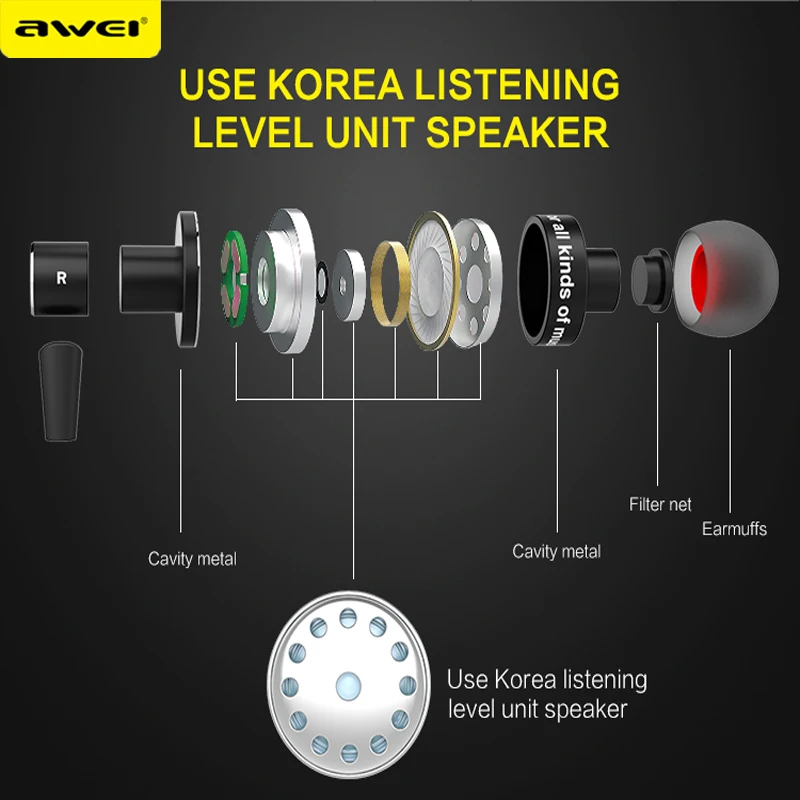 Awei A990BL Earphones Bluetooth 4.0 Wireless Sports Handsfree Portable In-Ear Earphone with Mic for Android IOS Mobile Phone | Электроника