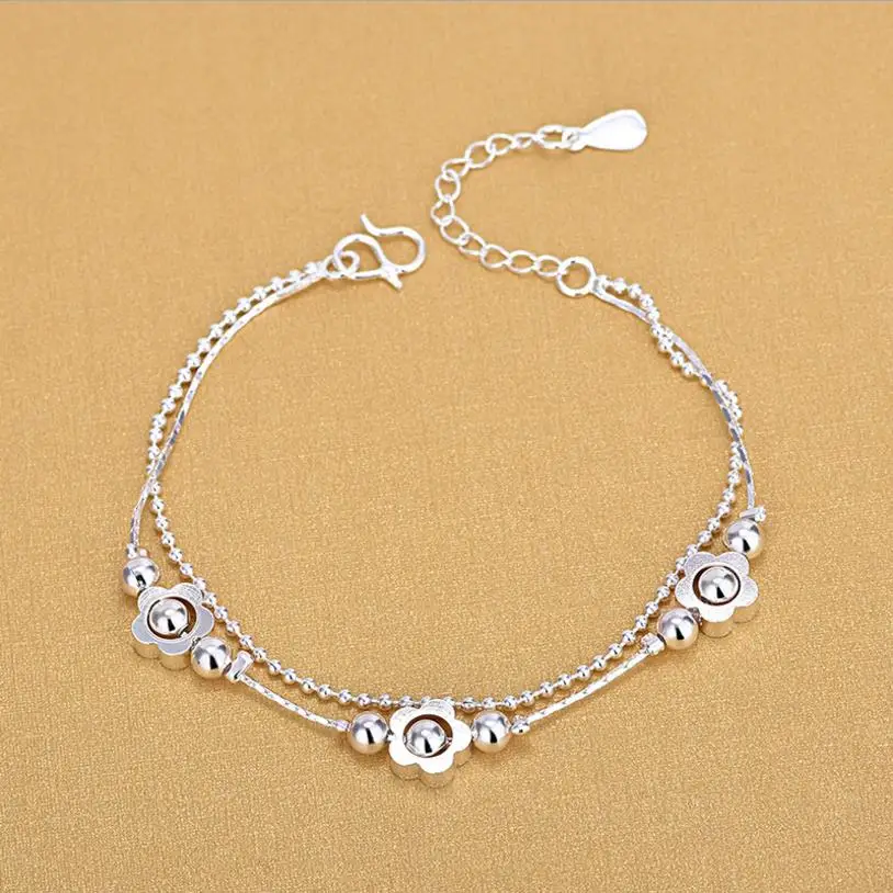 TJP New Fashion 925 Silver Women Bracelets Jewelry Cute Flower Girl Anklets For Bride Princess Wedding Accessories Bijou | Украшения и