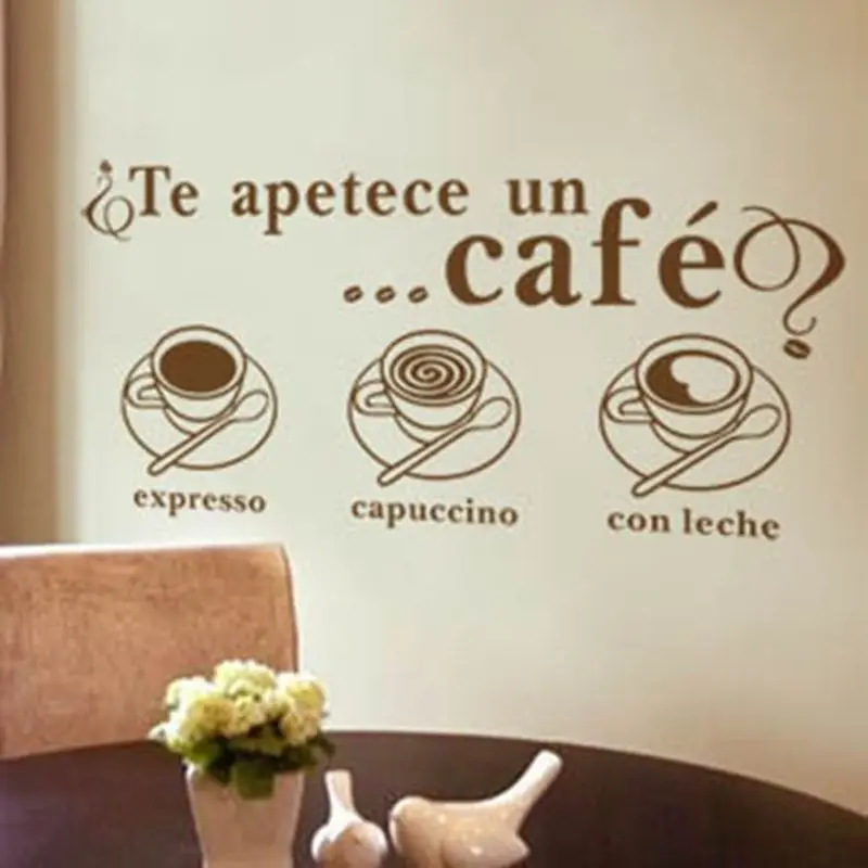 

Виниловые наклейки Te apetece un cafe на испанском языке, наклейки на стену для столовой, кухни, украшение для окна sp12